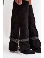 Kozaki Damskie Wsuwane Na Słupku Z Ozdobnym Paskiem Czarne Jolivine