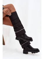 Kozaki Damskie Ocieplane Z Koralikami Czarne Irvette