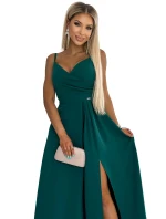 299-11 CHIARA elegantné dlhé maxi šaty bez ramienok - ZELENÉ
