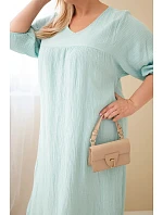 Dámske Plus veľkosť bavlnený mušelín V-neck Mint šaty