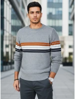 Pánsky pruhovaný sivý sveter FashionStreet WX2324 Pánsky pruhovaný sivý sveter FashionStreet WX2324