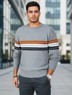 Pánsky pruhovaný sivý sveter FashionStreet WX2324