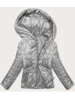 Šedá krátka dámska prešívaná bunda (B8185-9)