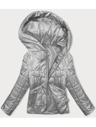 Šedá krátka dámska prešívaná bunda (B8185-9)