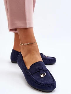 Damskie Zamszowe Klasyczne Mokasyny Granatowe Ontala