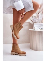 Wsuwane Botki Damskie Na Płaskim Obcasie Skórzane Lewski 3611 Brązowe