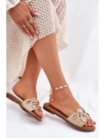 Klapki Damskie Na Płaskim Obcasie Ze Złotymi Przypinkami Beżowe Nalothiel