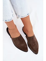 Kožené semišové pantofle Mule dámské ploché D&A JC61-1004 khaki