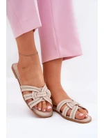Klapki Damskie Płaskie Z Przeplatającymi Się Paskami Beżowe Acimine