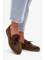 Półbuty Mokasyny Damskie Z Wiązaniem Ciemnozielone Calivra