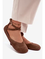 Semišové dámské baleríny Barefoot s pásky Zazoo 320 hnědé
