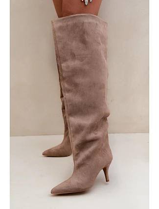 Dámske čižmy na podpätku Khaki Corly Dámske čižmy na podpätku Khaki Corly