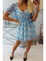 Kvetinové šaty so zaväzovaním v páse modrej Kvetinové šaty so zaväzovaním v páse modrej