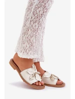 Klapki Z Ozdobą Skóra Naturalna Zazoo 3667 Białe