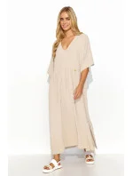 Denné šaty M835 béžové 4XL-5XL - Makadamia