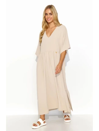 Denné šaty M835 béžové 4XL-5XL - Makadamia