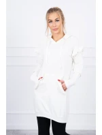 Šaty s ozdobnými volánikmi a kapucňou ecru