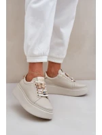 Damskie Skórzane Sneakersy Na Platformie Z Ozdobami CheBello 4292 Jasnobeżowe