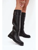 Kozaki Damskie Na Płaskim Obcasie Z Ozdobnym Detalem Czarne Arvessa