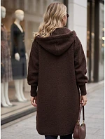 Dámsky dlhý kabát z ovčej kože s kapucňou, čokoládovo hnedý, FashionStreet NY0797 Dámsky dlhý kabát z ovčej kože s kapucňou, čokoládovo hnedý, FashionStreet NY0797