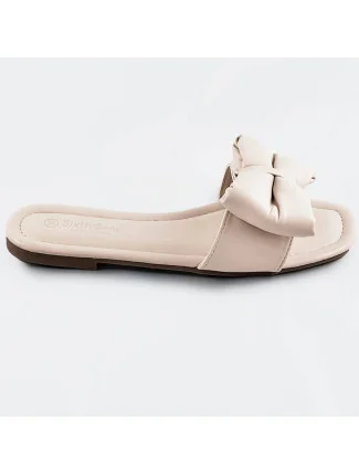 Béžové dámske šľapky s mašľou (H47)