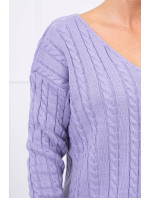 Pletený sveter s výstrihom do V fialový