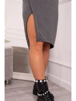 Šaty s kapucňou a bočným rázporkom tmavo šedé