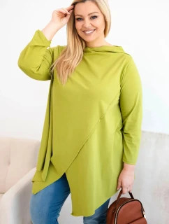 Dámska bavlnená blúzka s asymetrickými rukávmi v olivovej farbe