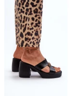 Zazoo 40419 Skórzane Klapki Damskie Z Wycięciami I Ozdobą Czarne