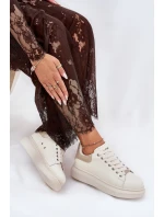 Skórzane Sneakersy Damskie Na Platformie GOE RR2N4004 Beżowe