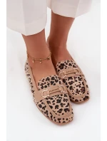 Mokasyny Loafersy Damskie Z Ozdobnym Elementem Panterka Beżowe Evelora
