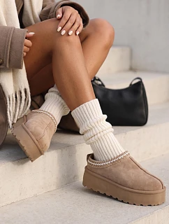 Dámske semišové topánky na platforme, béžové, FashionStreet ZY1510
