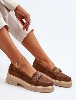 Zazoo 3429/W Damskie Zamszowe Mokasyny Z Ozdobą Brązowe