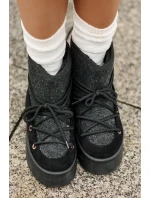 Śniegowce Z Wiązaniem Na Platformie Czarne Mavora