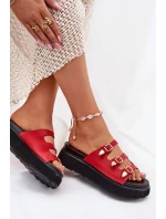 Klapki Damskie Na Platformie Z Paskami Czerwone Nimiotte