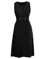 S224 Šaty bez rukávov s umelým zavinovaním - čierne S224 Šaty bez rukávov s umelým zavinovaním - čierne