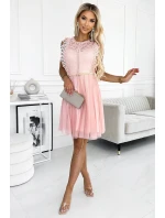 454-2 Šaty GRETA s čipkou a zlatým opaskom - BRUSSWIN