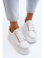 Damskie Skórzane Sneakersy Na Platformie CheBello 4367 Białe