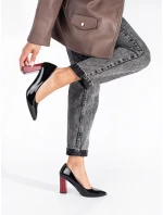 Luxusné čierne lodičky pre ženy na širokom podpätku Luxusné čierne lodičky pre ženy na širokom podpätku