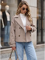 Krátky dámsky dvojradový kabát s klopami, farba fango, FashionStreet TY6015 Krátky dámsky dvojradový kabát s klopami, farba fango, FashionStreet TY6015