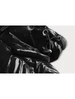 Krátka čierna prešívaná dámska bunda s kapucňou (CAN-333)