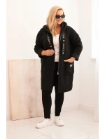 Dámske Plus veľkosť Faux Shearling kabát s kapucňou a vreckami čierna Dámske Plus veľkosť Faux Shearling kabát s kapucňou a vreckami čierna