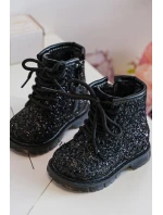 Dziecięce Brokatowe Botki Ocieplane z Suwakiem Czarne Saussa