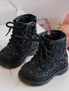 Detské brokátové topánky ocenené zipsom Black Saussa