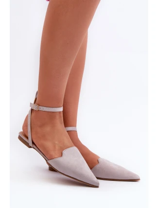 Wiązane Baleriny Eko Zamszowe Z Noskami W Szpic Szare Ellesara