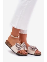 Damskie Klapki Z Kokardą Na Korkowej Platformie Beżowe Lisandrea