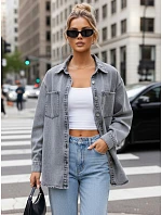 Dámska džínsová košeľová bunda šedá FashionStreet TY5679