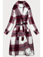 Bordó-biely dámsky károvaný košeľový kabát (7897)