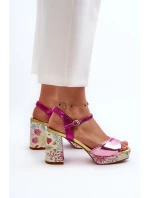 Sandały Damskie Na Słupku W Kwiaty D&A CR980 Różowe