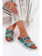 Klapki Damskie Z Klamrami I Brokatem S.Barski RB51-006 Zielone